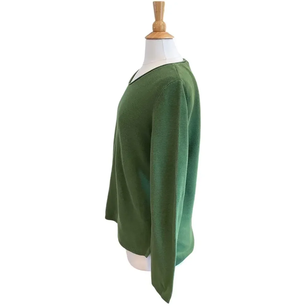 Talbots Dark Green Long Sleeve V-Neck Sweater, Cotton, Size M